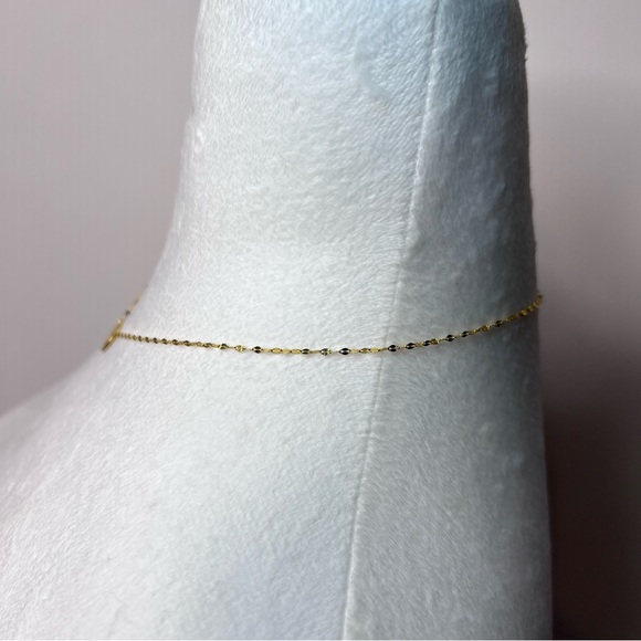 Dainty Fine Circle Reversible Gold/Sparkle CZ Necklace 18” - Picture 7 of 13